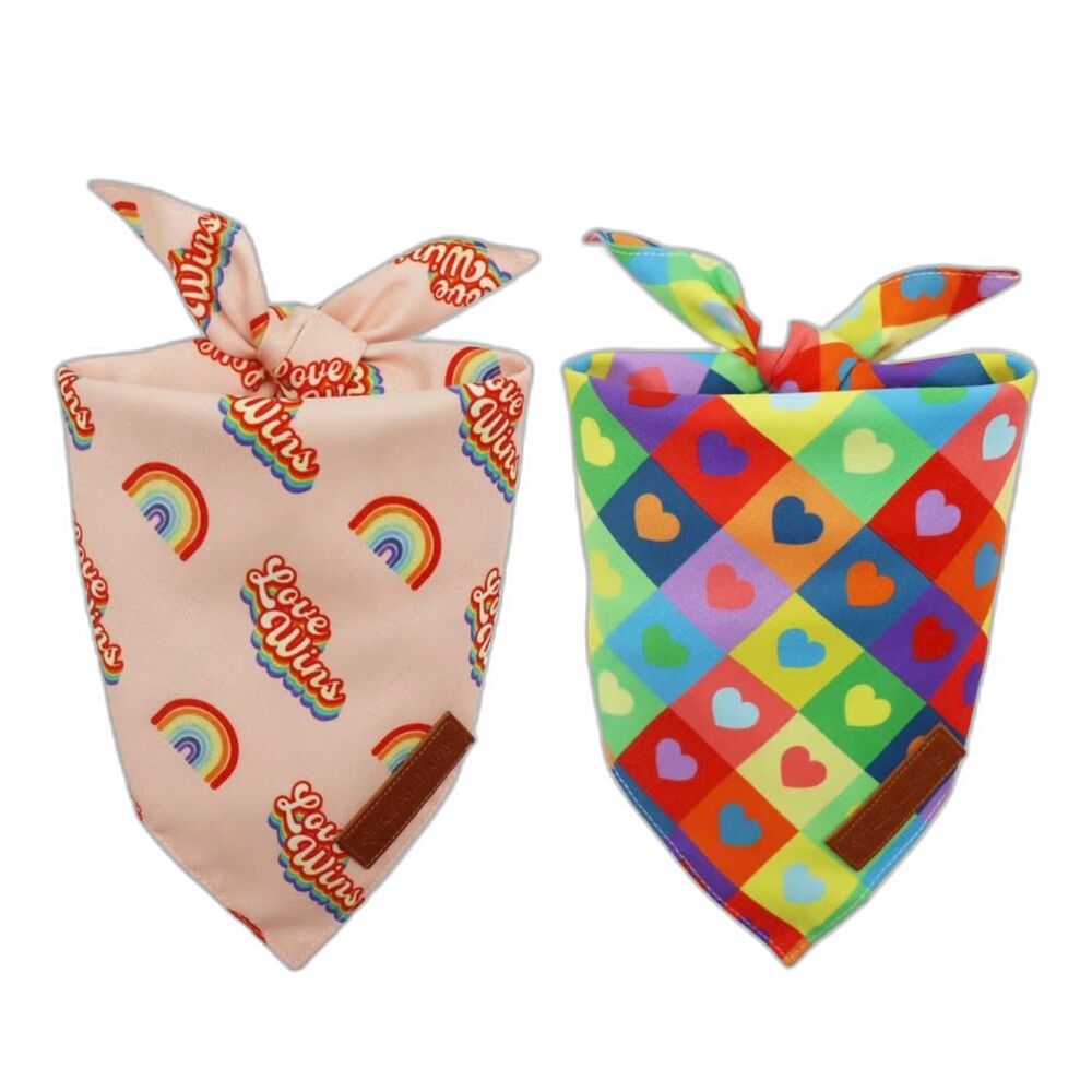 Realeaf Pride Dog Bandanas 2 Pack Large Rainbow Love Wins Reversible New